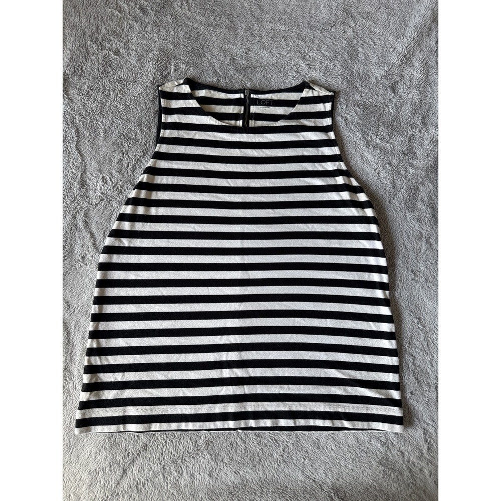 Ann Taylor LOFT Striped Sleeveless Shell Top Black White Back Zip XL